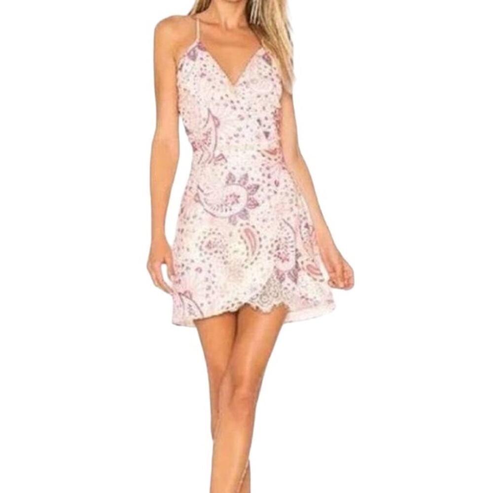 Lovers + Friends Soulmate Pink Paisley Lace Hem Strappy Aline Mini Dress Small